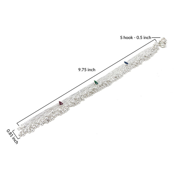 Ethnic Indian Silver Jhanjar Beads Payal Bells Anklet Pair in Multicolor Enamel For Women - Dance Bridal Wedding - Duel On Jewel