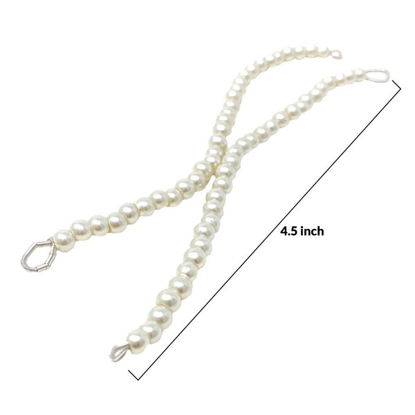 Pakistani Indian Silver Plated Black Dangle Victorian Fashion Earrings in Tiny Pearl Clusters with Zircon and Hair Chains - Duel On Jewel