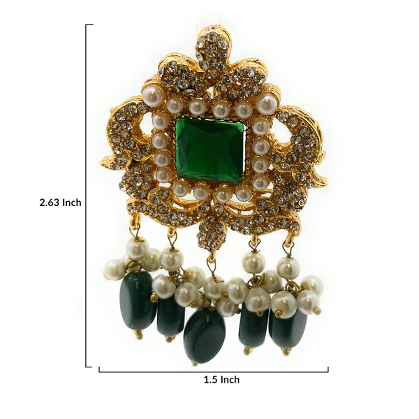 Indian Pakistani Womens Multi Strand Pearl Long Rani Haar Pendant Necklace with Dangle Earrings in Green Gift Set - Duel On Jewel