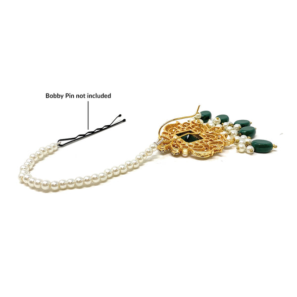 Indian Pakistani Womens Multi Strand Pearl Long Rani Haar Pendant Necklace with Dangle Earrings in Green Gift Set - Duel On Jewel