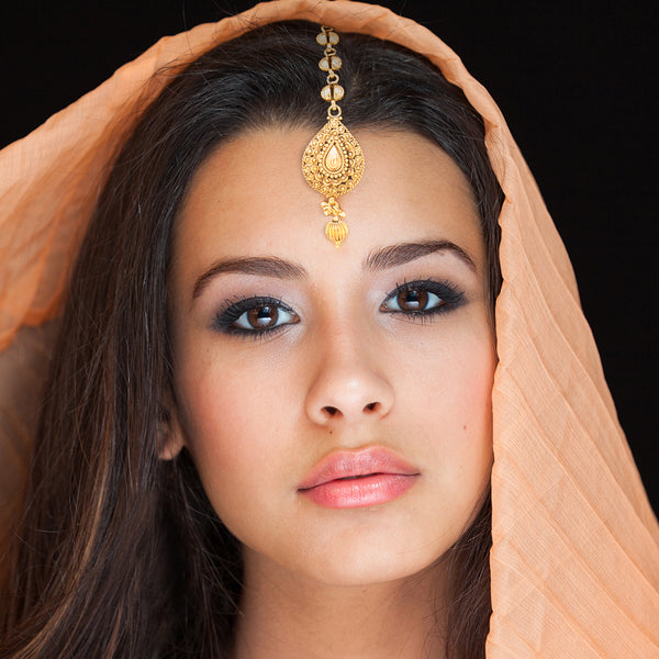 Indian Forehead Traditional Gold Plated Handmade Maang Tika Party Dance Hair Headpiece For Women Girls - Duel On Jewel