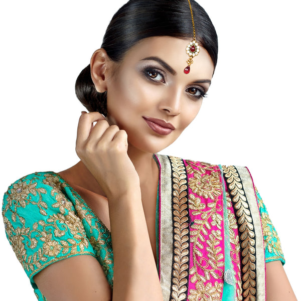 Ethnic Indian Forehead Traditional Kundan CZ Gold Plated Handmade Red Drop Maang Tika Party Wedding For Women Girls - Duel On Jewel