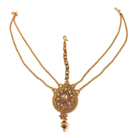Gold Plated Teardrop Forehead Hair Head Indian Traditional Damini Ornament Maang Tika Matha Patti - Duel On Jewel
