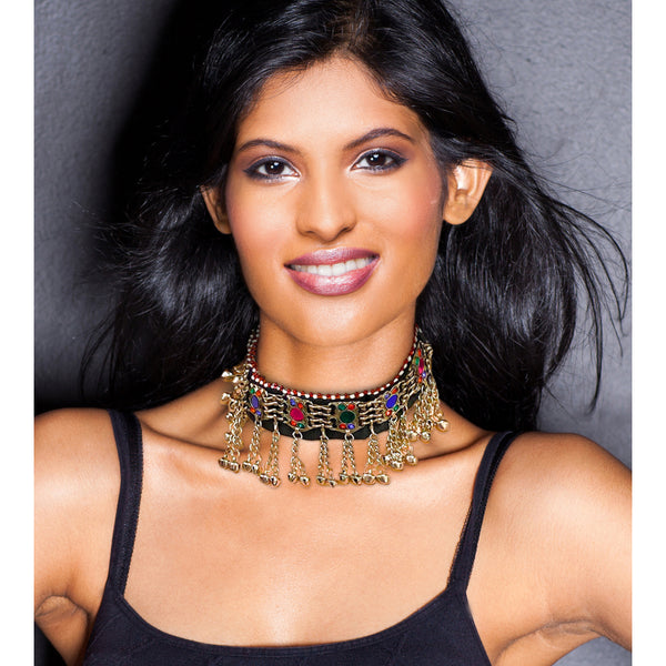 Oxidized Choker Necklace with Soft Bells