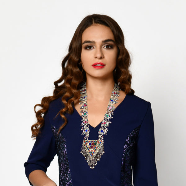 Oxidized Pendant Necklace in Multicolor Stones