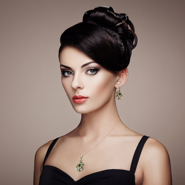 925 Sterling Silver Women's Oxidized Accented Teardrop Dangle Earring and Pendant Turkish Jewelry in Green Zircon Gift Set - Duel On Jewel